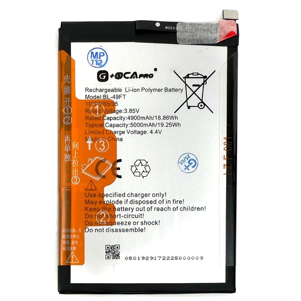 Аккумулятор Tecno BL-49FT Spark 9 8 8P 8C 7 Pro 7P 6 Go 5 5 Pro 5 Air, Spark Go 2020 2021 2022, Pop 4, 4 LTE, 4 Pro, 5 LTE, Camon 15 15 Air (оригинал G+OCA Pro 4900 mAh) 182695 фото
