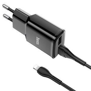Зарядное устройство Hoco C88A Star round 2USB 2.4A с кабелем Lightning черное 162654 фото