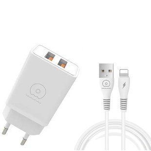 Зарядное устройство WUW-T55 Dual USB 3.1A, Lightning (белое) 155069 фото
