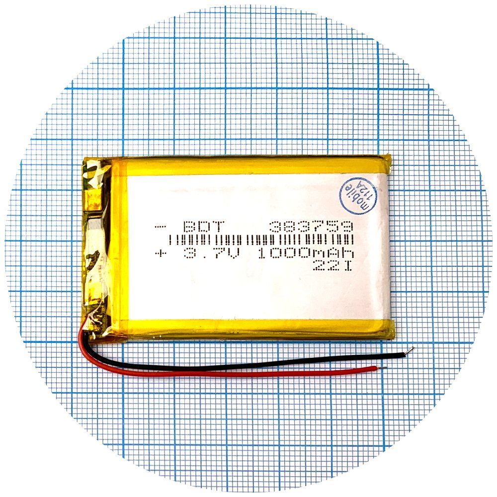 Аккумулятор универсальный 383759 60 х 36 х 4 мм 1000 mAh 3.7V 164370 фото