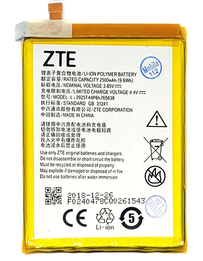 Аккумулятор ZTE Li3925T44P6h765638 оригинал Китай Blade V8 Lite 2500 mAh 162195 фото