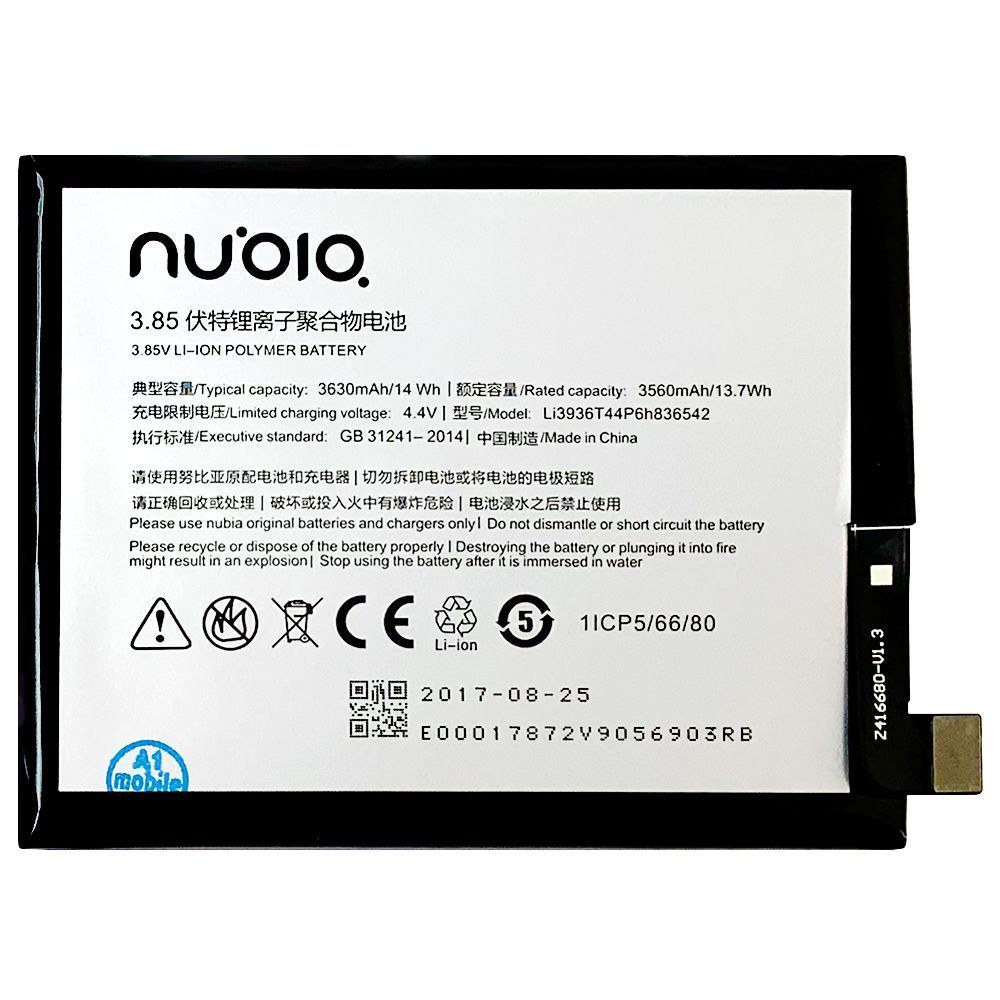 Аккумулятор ZTE Li3936T44P6h836542 оригинал Китай Nubia M2 NX551J 3630 mAh 144464 фото